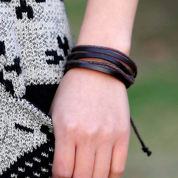 Armband Mans Äkta Läder Linne Premium Rostfritt Stål Armband Flätad