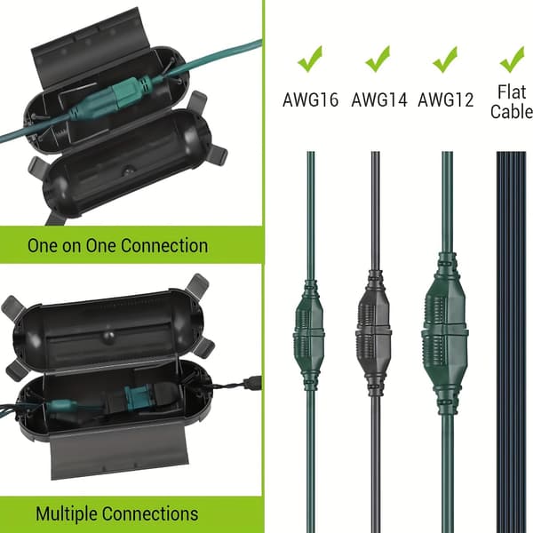 3-pack utomhus förlängningssladdsskydd - Svart/Grön väderbeständig kontaktskyddssäkerhet för utomhus