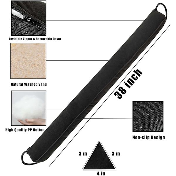 38 tommers vindstopper for dør og vindu, avtakbar og vaskbar vektet fransk 38 inch Black Triangle