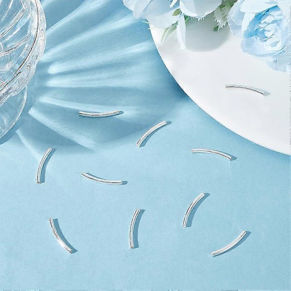 1 Ask 10 Stk Rörpärlor Sterling Silver Böjd Kolonn Nudel Lösa Distanspärlor 20x2mm