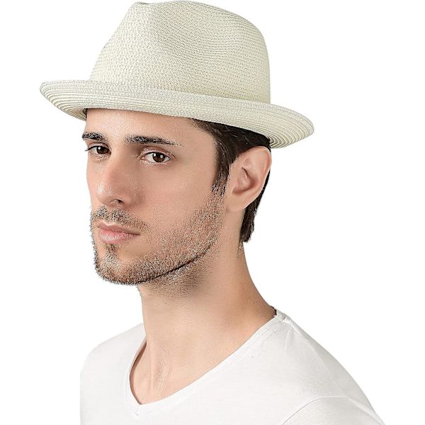 Herre Dame Strå Foldbar Rulle Hat Fin Flet Fedora Sommer Strand Solhat Style 4