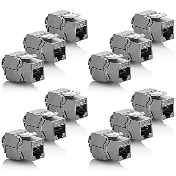 12x Keystone-modul Cat 6a Jack-skärmad Stp Rj45-kontakt Installations-snäppfäste Montering Rå kabel Cat 500mhz 10gbit/s