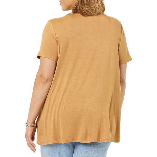 Naisten rento istuvuus, lyhythihainen, pyöreä pääntie, Swing-t-paita Dark Camel L