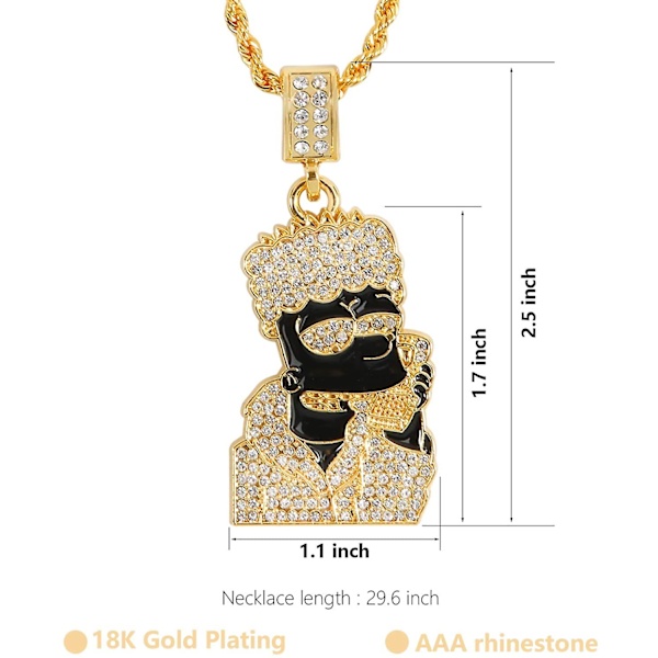 Herre 18k Guldbelagt Cz Fuldt Iced Out Tegneserie 316l Rustfrit Stål Vedhæng