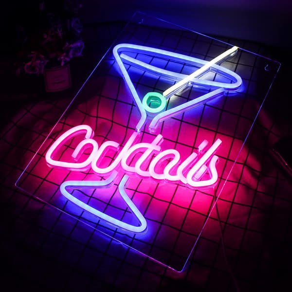 LED akryl bakpanel neon lys bar dekorasjon cocktails