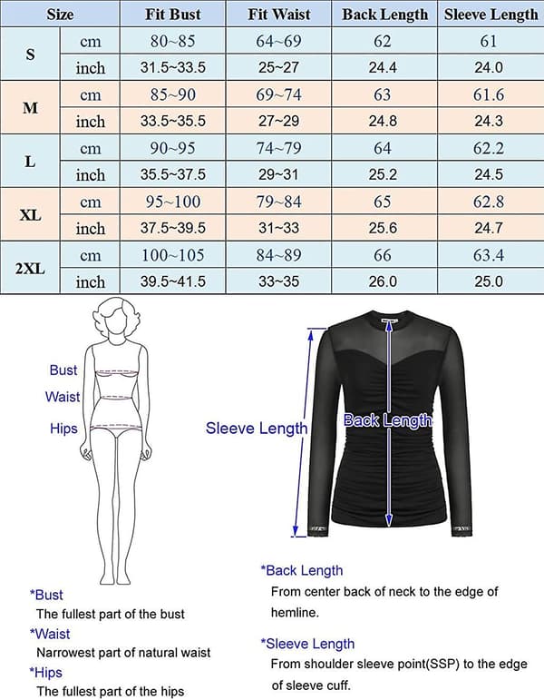 Gennemsigtige patchwork mesh toppe til kvinder, afslappet langærmet rynket sheer toppe Black M