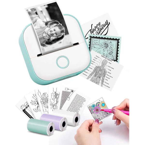 Mini Printer - Sticker Printer T02 Mini Termisk Printer Mini Bærbar Blækfri Sticker Printer grøn