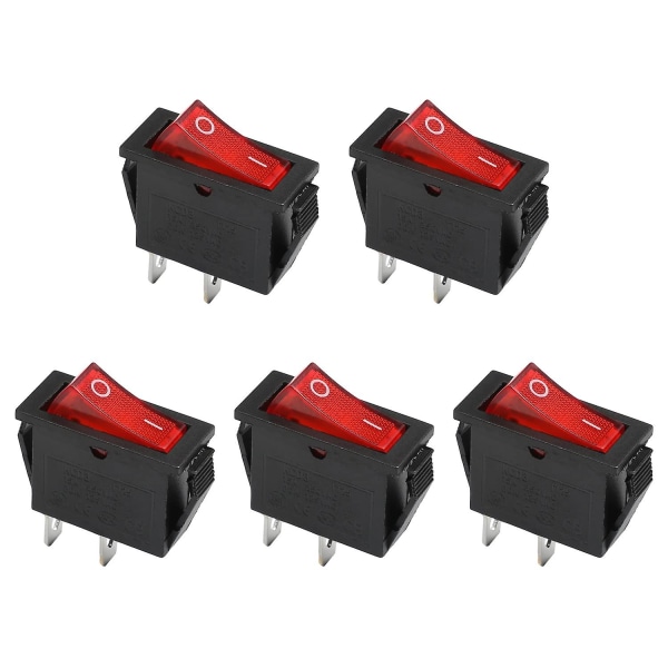 5 st On/off båtrockerswitch 12v 250v/15a 125v/20a 2-stifts vippbrytare för bil, automatisk båt, hushållsapparater Red