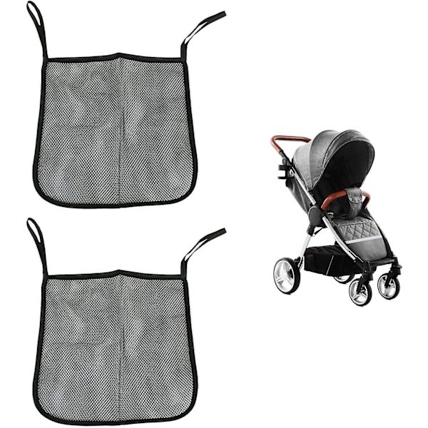 Mesh barnvagnsförvaringsväska, universellt barnvagnsförvaringsnät, barnvagnsnät, barnvagnsorganisatör, meshficka på baksidan av barnvagnen, 2 stycken svart