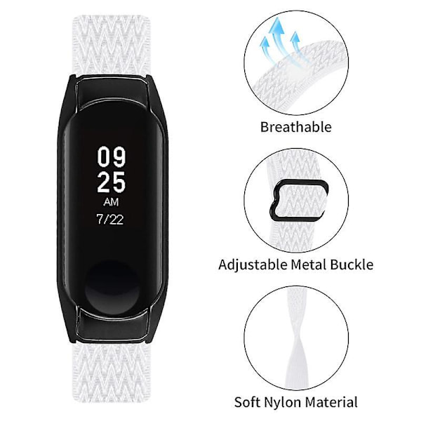 Stretchig nylon anti-scratch justerbar handledsrem för Xiaomi Mi Band 3/4, med svart klockram White
