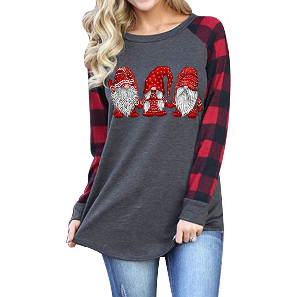 jul rutig skjorta kvinnor Rolig grafisk T-shirt tomtar T-shirt Baseball Toppar XXL