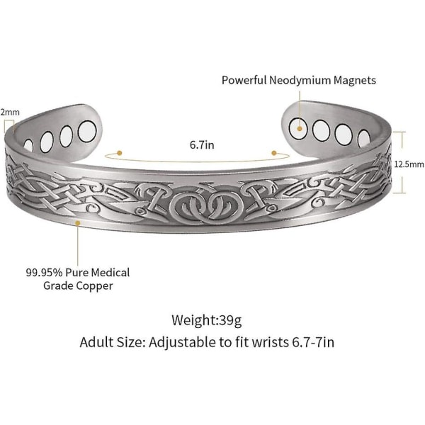 Ren koppararmband för kvinnor män keltiska med magneter Smycken 6,5'röd koppar