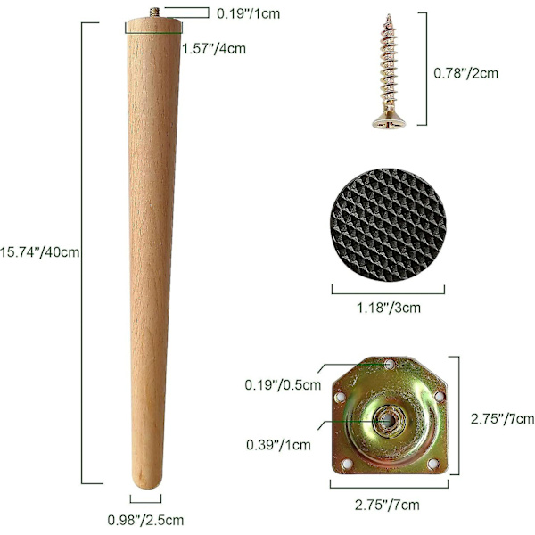 12-tums möbelben, runda massiva träbordsben, moderna ersättningsben i mitten av århundradet, perfekta för Ikea-bord, soffa, säng, soffbord, set med Nature Beech 12*2.375*1.625 inches