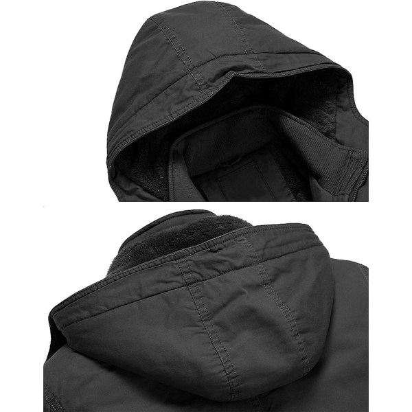 Herrjacka - Casual vinterbomullsjacka Militärjacka Tjock huvtröja Cargo Coat Grey L