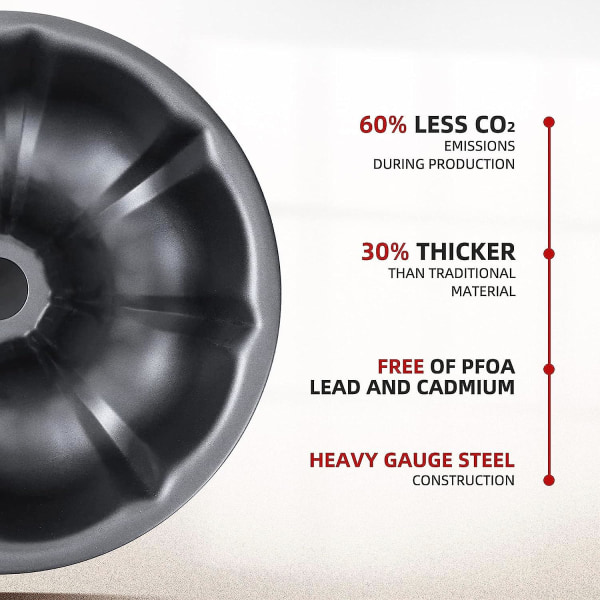 9-tommers non-stick kakeformer, 12 kopper premium riflede kakeformer for baking, kraftig karbonstål tubeform bakeform - grå