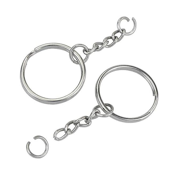 1 tuuman/25 mm avoin avaimenperä ketjulla, hopeanvärinen avaimenperä, avaimenperän osat, avoin ristikkäisrengas ja liitin. 10 kappaletta