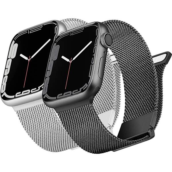[2-pak] Metal rustfrit stålremme kompatible med Apple Watch remme 42 mm 44 mm 45 mm, Loop magnetisk milanesisk mesh-rem til iWatch Series 7 6 5 4 3 2