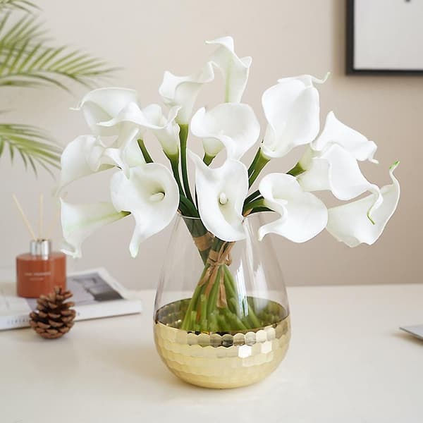20 st 35 cm konstgjorda sidenblommor för hem, kök och bröllopsdekoration (vas ingår ej) - vit