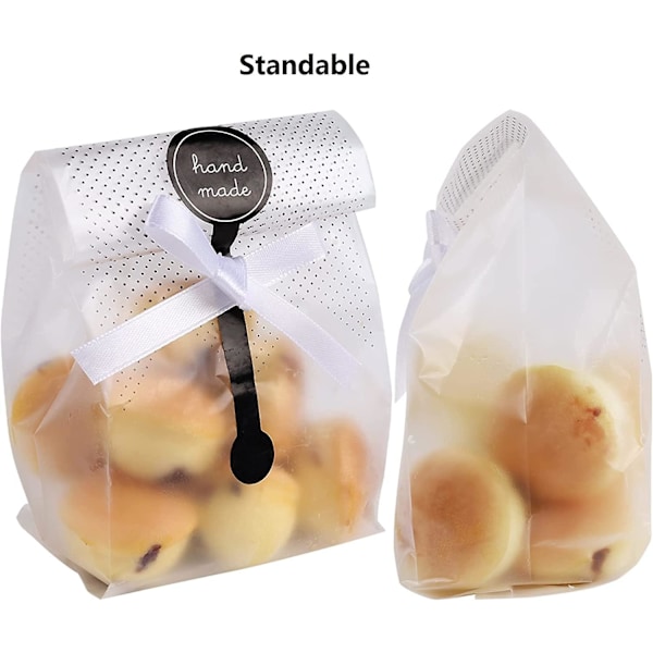 100 stk. Cookieposer Gennemsigtige Plastikslikposer Gaveposer til Mini Loaf, Bundt Cake, Varm Kakao Bombe Emballage med Klistermærker