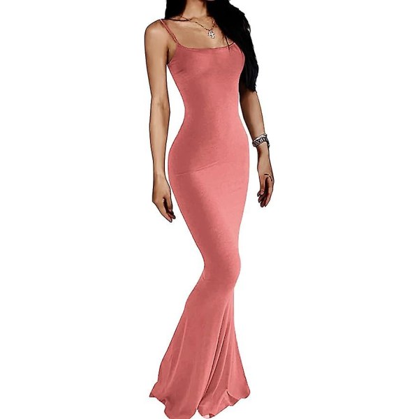 Kvinnors avslappnade loungeklänning med långt släp, sexig ärmlös rygglös bodycon maxiklänningar 2023 sommar slim elegant Pink XS