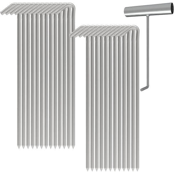 9 Tommers Galvaniserte Teltplugger Metall Teltplugger, Kraftige Stål Hage Campingplugger Presenningskroker Oppblåsbare Utendørsdekorasjoner, 25 Pakning Silver 9in**25pcs with T Hook