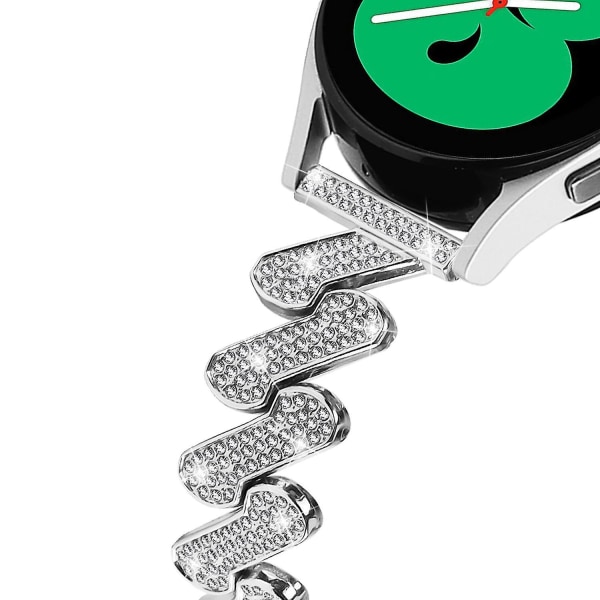 20mm Zinklegering Strass Dekor Armbandsrem för Samsung Galaxy Watch Active/Active2 40mm 44mm Silver