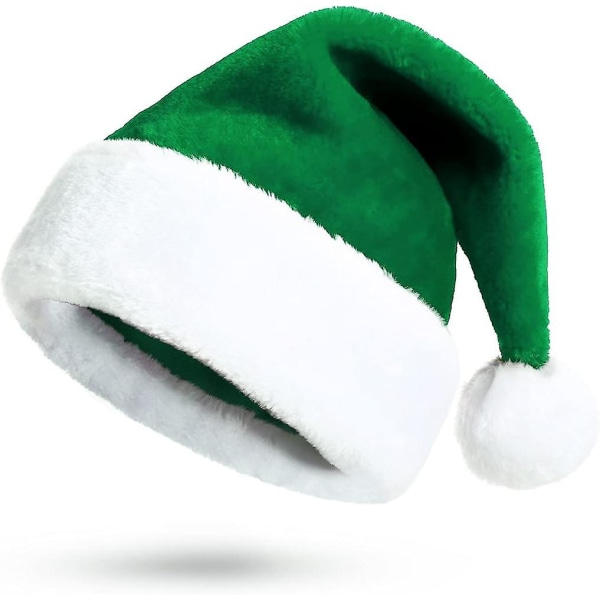 Grön tomteluva tomtehatt för vuxna Deluxe tomteluva kostym plysch juldekorationer