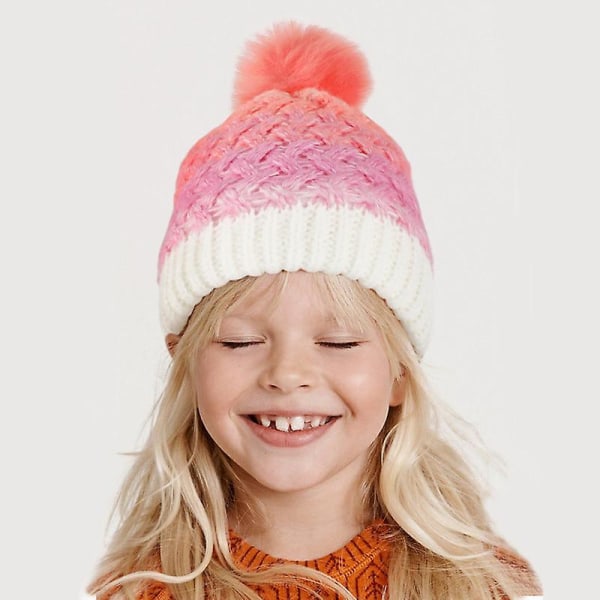 Lue jenter utendørs vinter fargegradient pluss fluffy baller lue gutter ermehette Rainbow Average size