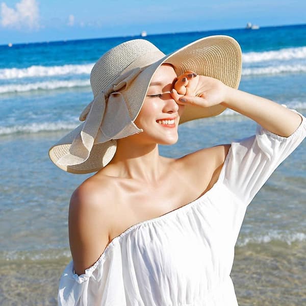 Dam Folable Floppy Hat, bredbrättad solskyddshalmbredd, sommar UV Khaki