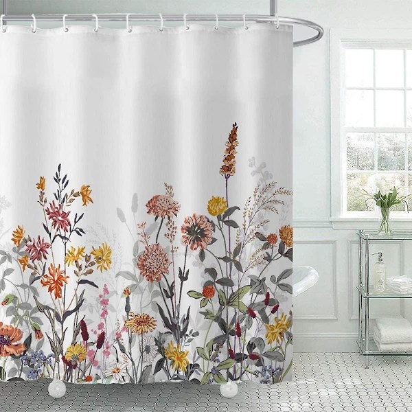 Suihkuverho, homeenkestävä, vedenpitävä, polyesterikangas, kukka-aihe, kasvi, 180 x 180 cm 180 x 200 cm Floral 7
