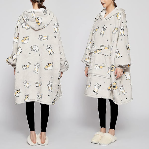Wearable Blanket Hoodie til voksne Sherpa Alle mønstre Oversized Sweatshirt Tæppe med lommer