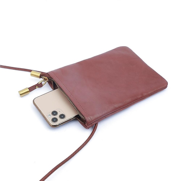 8862 Tyylikäs lehmännahkainen vetoketjullinen puhelinkorttitasku pystysuora naisten crossbody-laukku Red