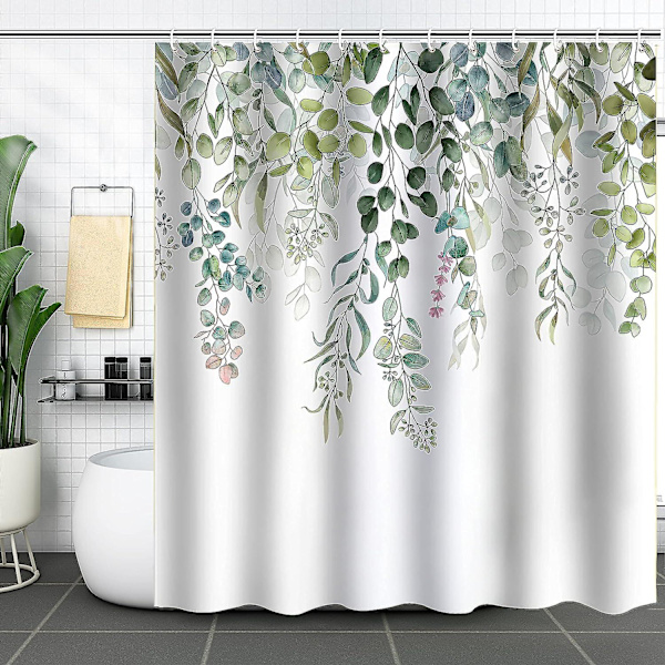 Bruseforhæng, Badeværelsesforhæng med 12 Kroge, Vandtæt Polyester Green Leaves