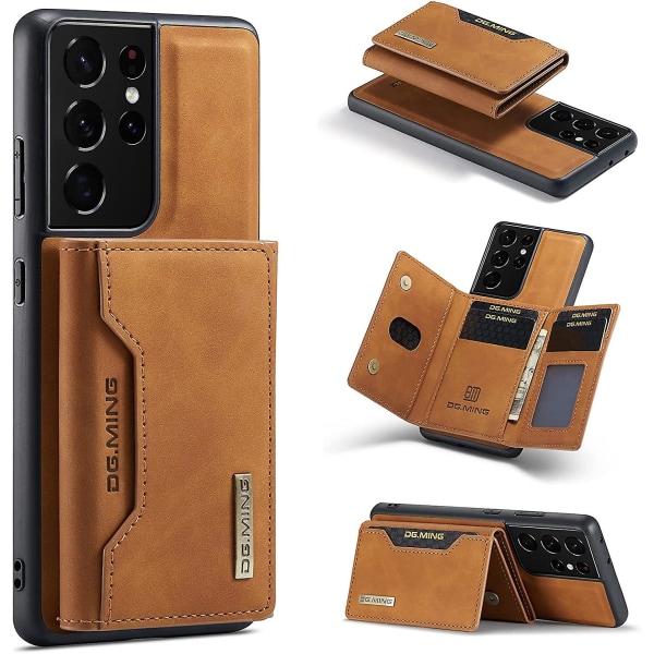 Magnetiskt löstagbart case i läder kompatibelt med Samsung Galaxy S23 Ultra, med korthållare Khaki For Galaxy S23 Ultra