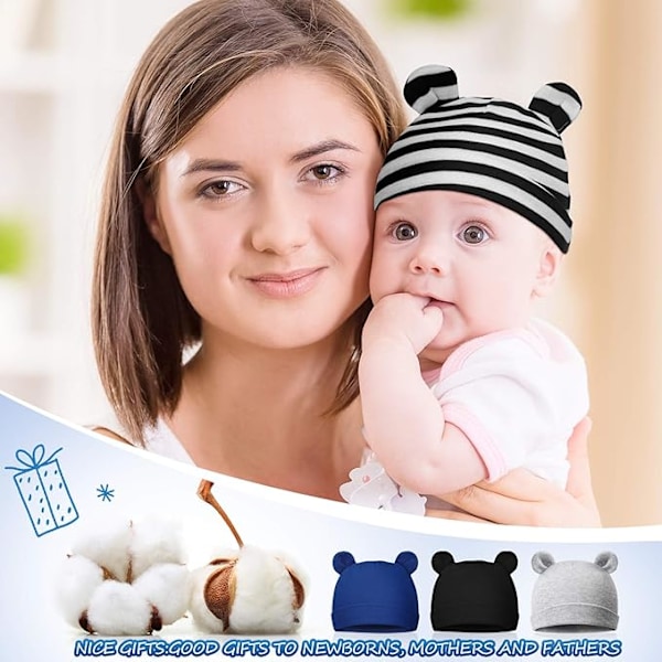 6 Stykker Spædbarn Nyfødt Baby Hue Bjørneører Drenge og Piger Beanie Hue Sød Spædbarnshue til 0-6 Måneder Børn Flerfarvet, Flerfarvet