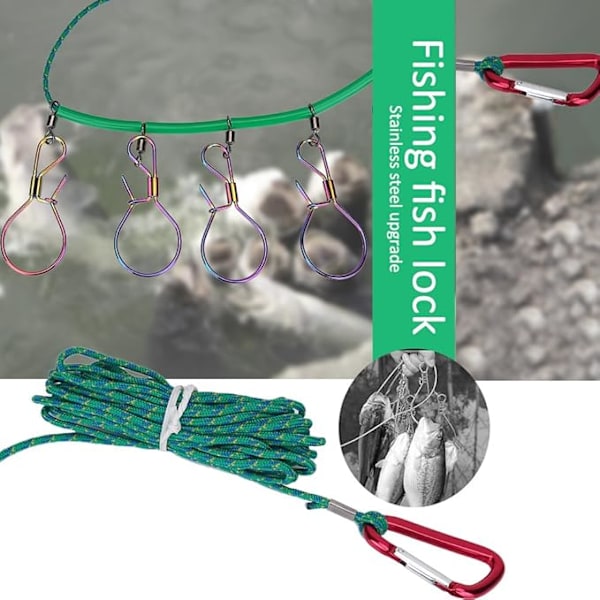 16FT Tungt Arbetsstål Fiskestränglås med 5 Spännen Fiske Rep Lanyard Fiskeutrustning Kit Tackle Verktyg