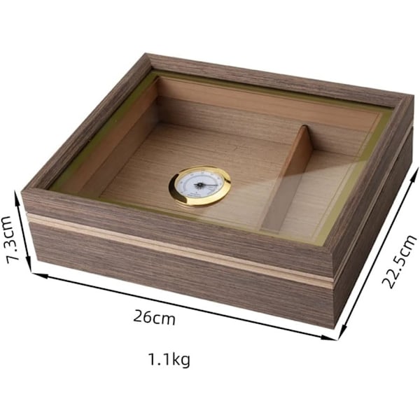 Skrivebords Humidor Etui Holder 10-13 Sigarer, Herdet Glass Toppdisplay, Håndlaget Spansk Sedertre Oppbevaringsboks med Skillevegg, Luftfukter og Hygrometer