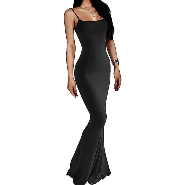 Kvinnors avslappnade långklänning med slits, sexig ärmlös rygglös bodycon maxiklänning 2023 sommar slim elegant black S