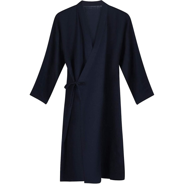 Miesten kimono kylpytakki kevyt puuvillainen kimono kylpytakki pitkä kylpytakki pyjama yöasu yöpaita taskulla Navy Blue 3XL