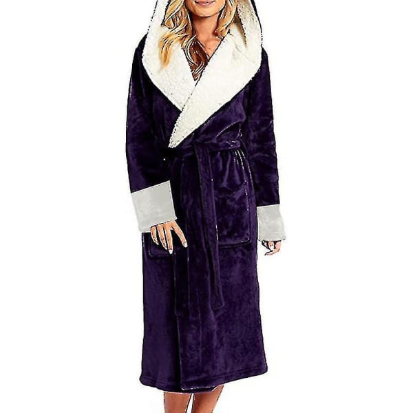 Sherpa Fleece Badekåbe Dame Blød Morgenkåbe Hætte Fluffy Frotte Badekåbe_y Purple M