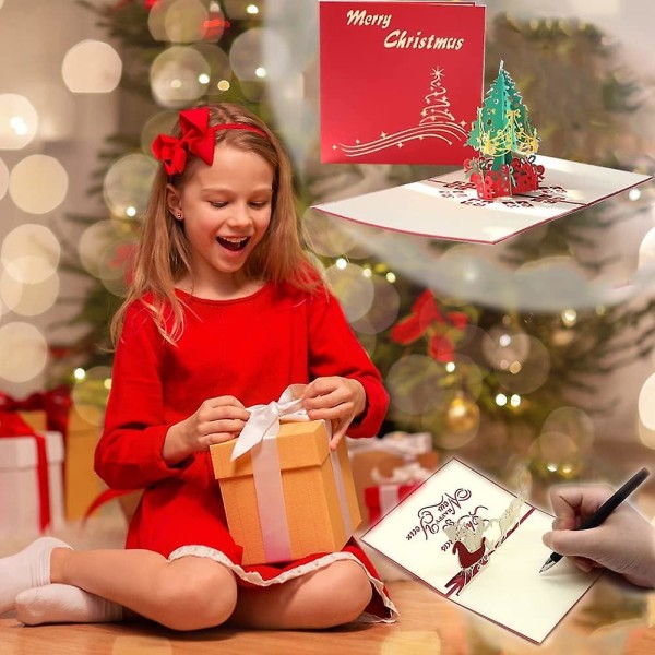 Julkort 3d pop-up julkort, julhälsningskort med kuvert, handgjorda tackkort, julnyårspresenter