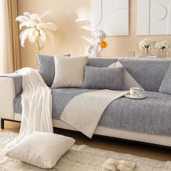 2023 Nytt Sofföverdrag Chenille Sofföverdrag För 3-Sits Soffa Överkast, Halkskydd L-formad Sofföverdrag, Möbelskydd Sofföverdrag För Sittkudde Soffa Grey Sofa cushion 70x150cm