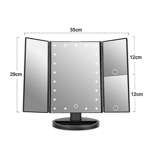 Makeup Spejl|sort 22 Lys Batteri + Usb Tre-foldet Skønhedsspejl Black