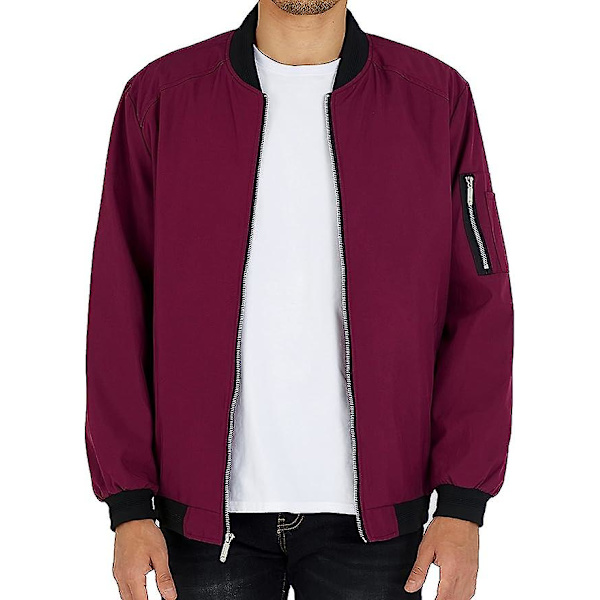 Herr Casual Lättviktsjacka Softshell Flight Bomberjacka Varsity Vindjacka Dark Red 2XL