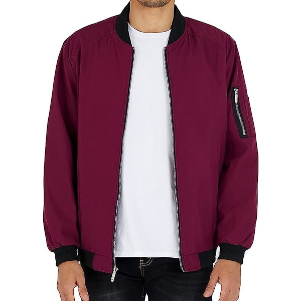 Herr Casual Lättviktsjacka Softshell Flight Bomberjacka Varsity Vindjacka Dark Red 3XL