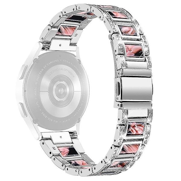 Urrem i rustfrit stål og resin til Huawei Watch GT 2 42mm/Watch 2/Honor Magic Watch 2 42mm Sliver Black Pink Flower