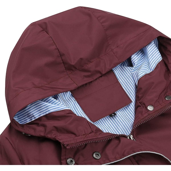 Lang, vanntett jakke for kvinner med hette, lett regnfrakk, vindjakke, utendørs trenchcoat Red XXL