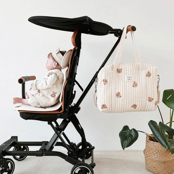 Blöjväskväska för barnvagn, broderad babyblöjväskväska, vattentät reseblöjväskväska, axelväska, bärväska B