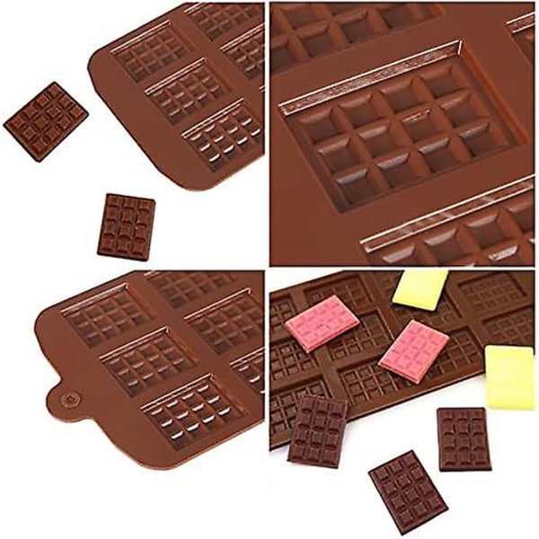 Vaffel Chokoladeforme Silikone Slikforme - 3 stk. 12-hulrums Små Bræk-fra-hinanden Chokoladeforme + 1 Pipette