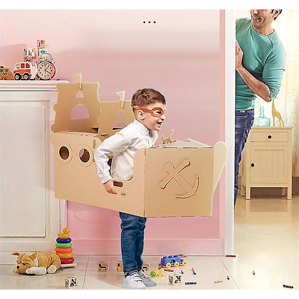 Färgläggning Piratbåt Playhouse Diy Kartong Hus För Barn Roliga Halloween Hantverk Stor Dekorera Barn Utomhus Playhouse För Pojkar Flickor Småbarn Present In